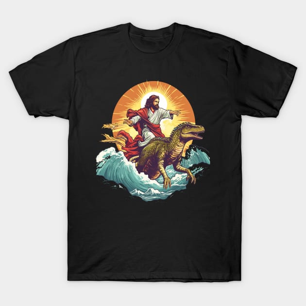 Jesus Riding out of the Surf on a Raptor T-Shirt by DanielLiamGill